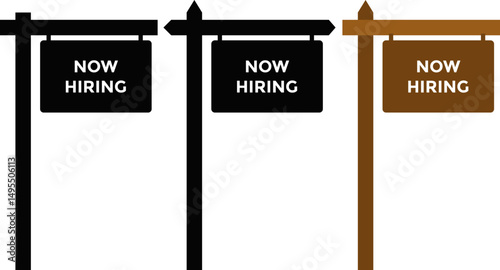 Now hiring signs. Banner for business. announcement lettering. communication poster. help wanted advertising banner
