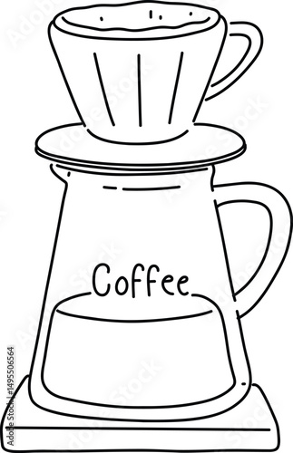 Pour Over Coffee Maker Vector Illustration - Hand Drawn Minimal Coffee Dripper with Glass Carafe