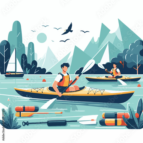 nature, summer, kayak, water, vacation, travel, boat, lake, sport, paddle, holiday, kayaking, activity, outdoor, landscape, active, leisure, canoe, lifestyle, adventure, tourism, recreation, sea, spor