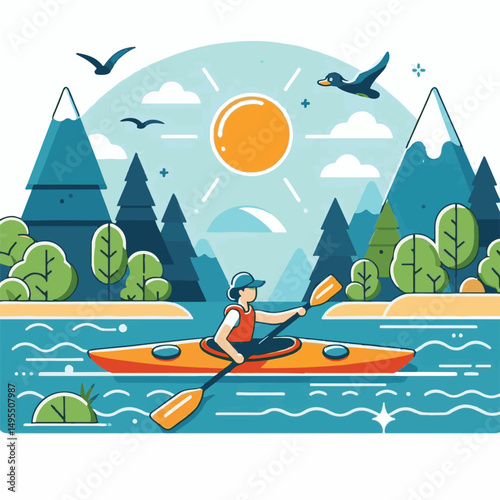 nature, summer, kayak, water, vacation, travel, boat, lake, sport, paddle, holiday, kayaking, activity, outdoor, landscape, active, leisure, canoe, lifestyle, adventure, tourism, recreation, sea, spor