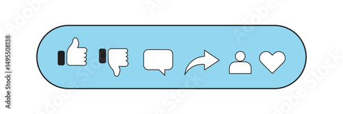 Like, dislike, comment, share, user icon buttons and Thumbs up and love heart flat icon , Social media notification icons. emoji post reactions - Add to favorite icon set. Vector illustration