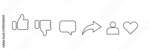 Social Media Reactions and Functional Icons Set. Like,  dislike, Love, Comment, Share, user, Thumb Up, Stories Notifications - Vector Pack