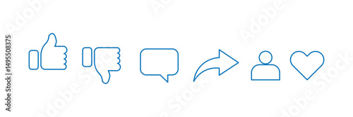 Like, dislike, love, comment, and share, user icon vector. Social media elements