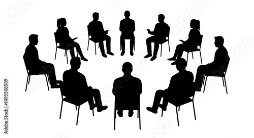 Support Group Circle Silhouette, Therapy Session Vector Icon