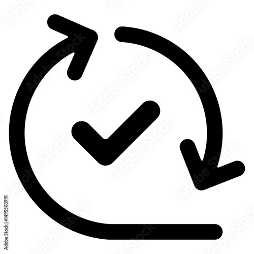 Agile Check - Glyph Black Fill Icon Silhouette - Circular arrows with checkmark, illustrating iterative task validation and agile strategy