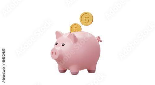 Save Money Piggy Bank  Coins on white background