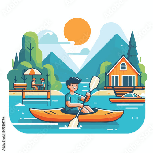 nature, summer, kayak, water, vacation, travel, boat, lake, sport, paddle, holiday, kayaking, activity, outdoor, landscape, active, leisure, canoe, lifestyle, adventure, tourism, recreation, sea, spor