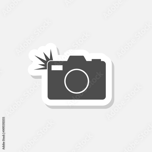 Photo camera blitz icon sticker isolated on gray background