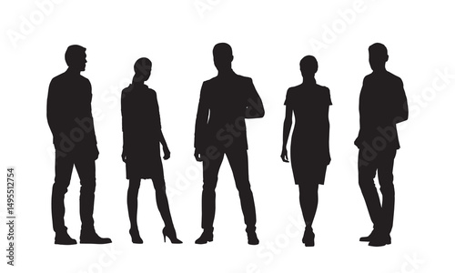 Obraz na płótnie Group of business people, set of isolated vector silhouettes. Standing men and women w salonie