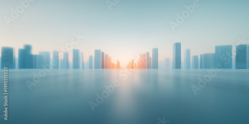 Transparent glass texture city skyline building platform product exhibition booth