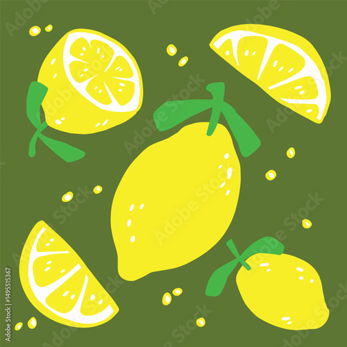 LEMON Hand Draw Vector Illustration, cartoon illustration, funny pattern.