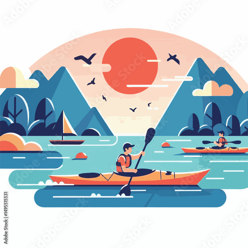 nature, summer, kayak, water, vacation, travel, boat, lake, sport, paddle, holiday, kayaking, activity, outdoor, landscape, active, leisure, canoe, lifestyle, adventure, tourism, recreation, sea, spor