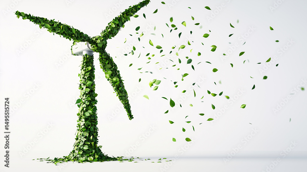 Obraz premium Leaf - covered Wind Turbine: A Green Energy Symbol