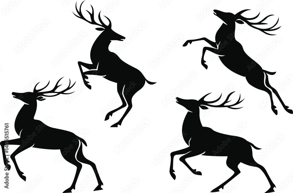 Obraz premium Graceful Deer Silhouette in different pose