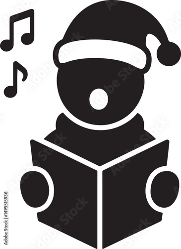 Christmas caroler silhouette vector in EPS format, perfect for holiday scenes, festive cards, and seasonal winter celebration designs.