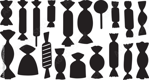 Candy Silhouette Collection | Wrapped Sweets | Bonbon Lollipop Chocolate Caramel | Tasty Dessert Icons | Vector Graphic