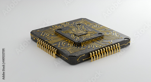 Miniature Integrated Circuit HighDensity Chip Details on white background