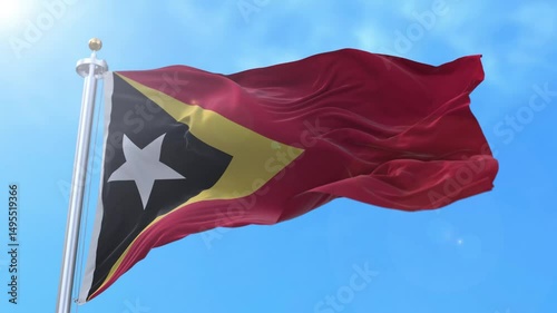 East Timor Realistic Waving Flag Animation Loop