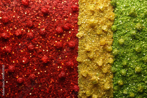 Crunchy shimmer with savory spice flecks