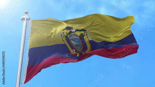 Ecuador Realistic Waving Flag Animation Loop