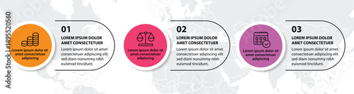 3 steps infographic template with 3 options. Flowchart that can be used for business report, data visualization and presentation. Timeline infographic elements vector illustration.
