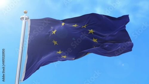 European Union Realistic Waving Flag Animation Loop