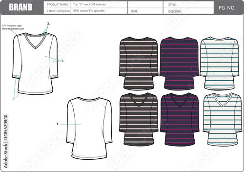 Top "V" neck 3/4 sleeves