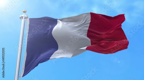 France Realistic Waving Flag Animation Loop