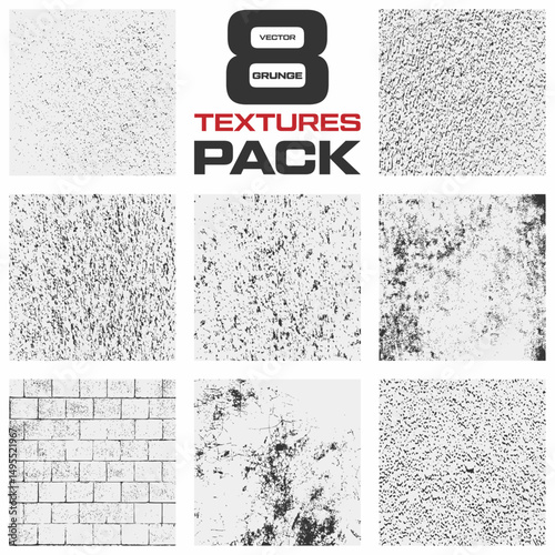 Set of grunge textures, Set of eight grunge textures, Grunge overlay texture. Old dirty concrete background with cracks and scratches, Grunge textures and overlays for background, Overlay texture set