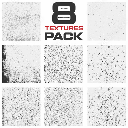 Set of grunge textures, Set of eight grunge textures, Grunge overlay texture. Old dirty concrete background with cracks and scratches, Grunge textures and overlays for background, Overlay texture set