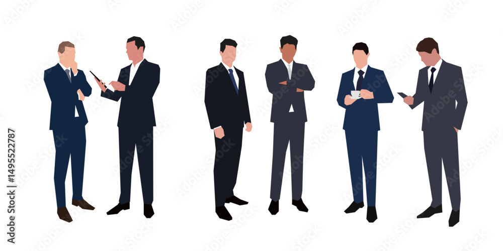 Business men, group of business people, set of flat design illustrations in various poses