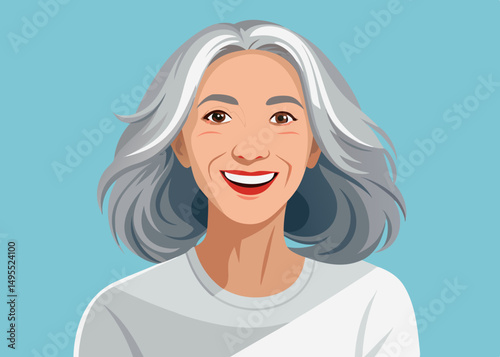 Portrait of a Happy Senior Woman with Gray Hair Smiling