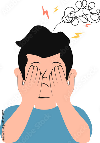 Mental health flat character illustration. Stress, depression, happy, loving man dan woman fpr mental health day. Vector isolated.