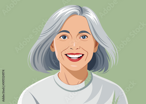 Portrait of a Happy Senior Woman with Gray Hair Smiling