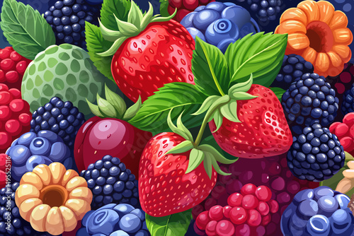 Vibrant Closeup of Fresh Strawberries Blackberries Raspberries and Blueberries