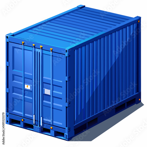 Blue Cargo Container on Pallet Isolated on White Background