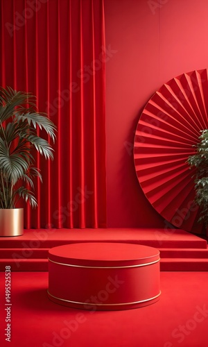red podium background for product photography