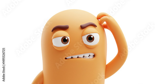 Cartoon character scratching head in confusion pose