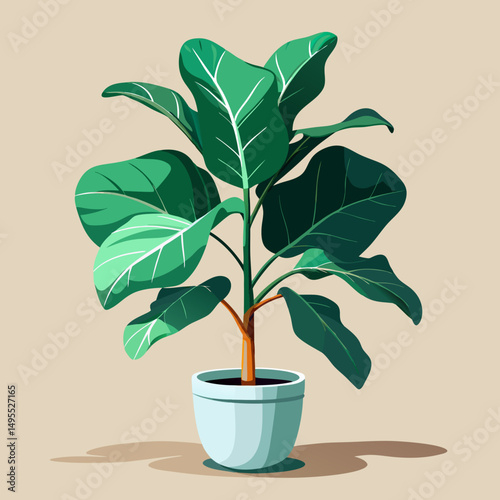 Fiddle Leaf Fig Plant in a Light Blue Pot Minimalist Illustration