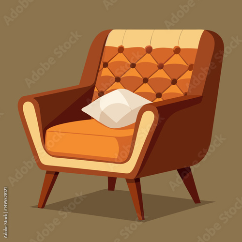 Comfortable Orange and Brown Armchair with Pillow