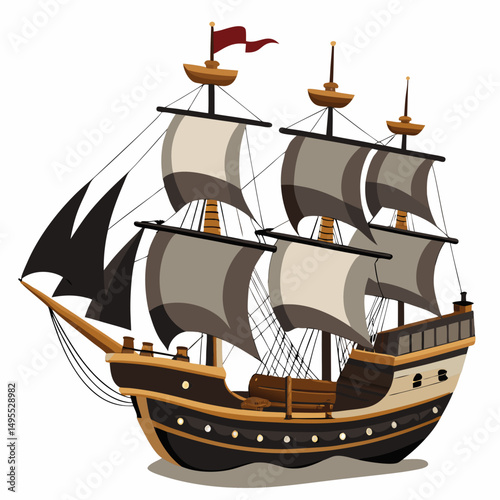 Vintage Galleon Ship Sailing on the Open Sea Illustration