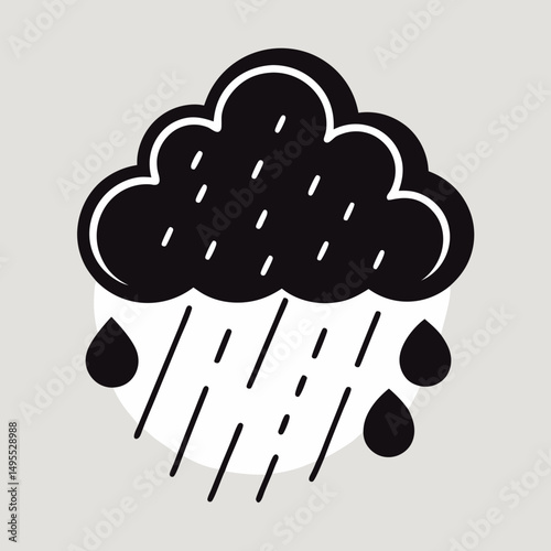 Simple Black and White Rain Cloud Icon Illustration