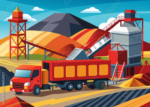 Industrial Mining Site with Truck Loading Aggregate