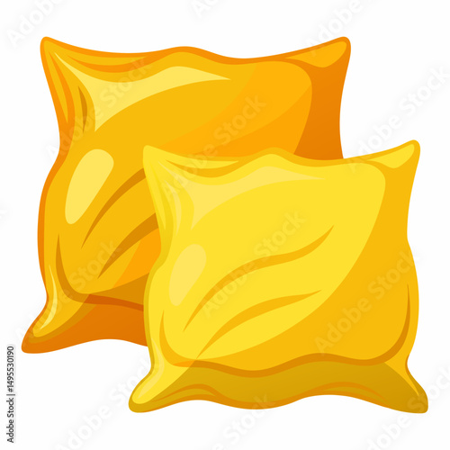 Two Golden Yellow Pillows Cartoon Illustration