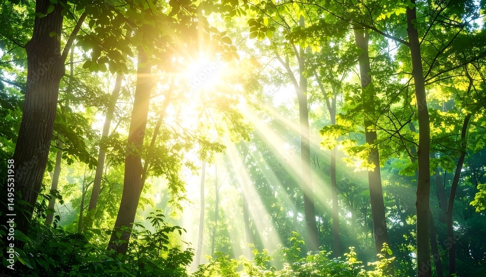 Obraz premium sun rays through the forest