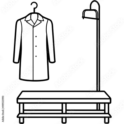 Pipe-Style Coat Rack & Bench – Vector Illustration on White