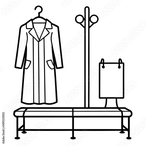 Pipe-Style Coat Rack & Bench – Vector Illustration on White
