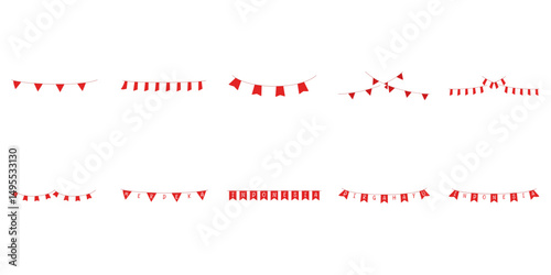 Set of indonesian flag bunting and garland for indonesian independence day decoration. Vector isolated.