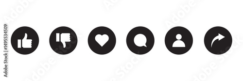 Like, dislike, love, comment, and share, user icon vector. Social media elements
