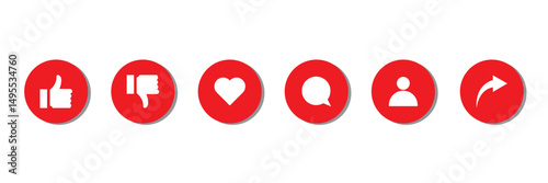 Social media interface icon set. Comment, love, chat, like, dislike, user, share symbols. Vector interface icons